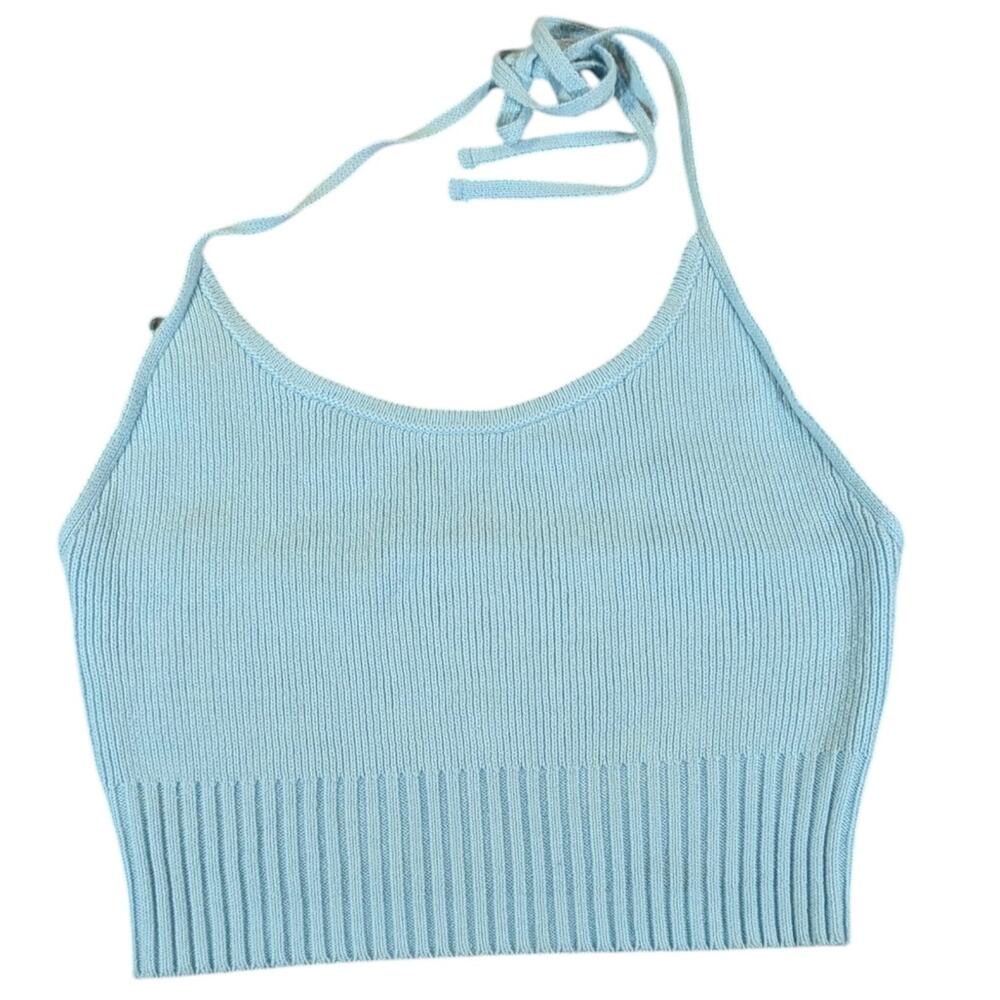 PacSun Blue Knit Halter Crop Top L